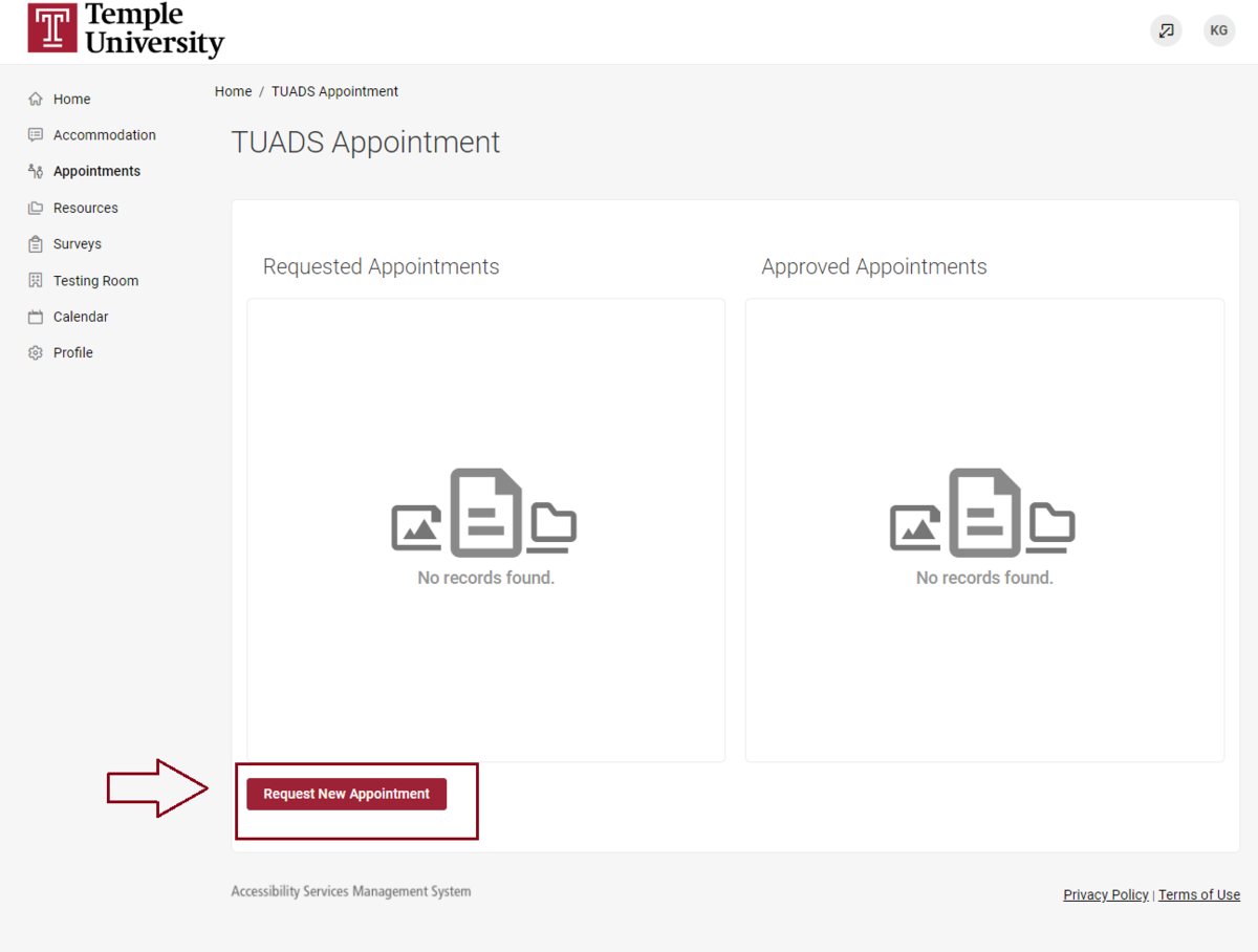 MyDRS Portal showing Appointments home. New appointment is highlighted in red.