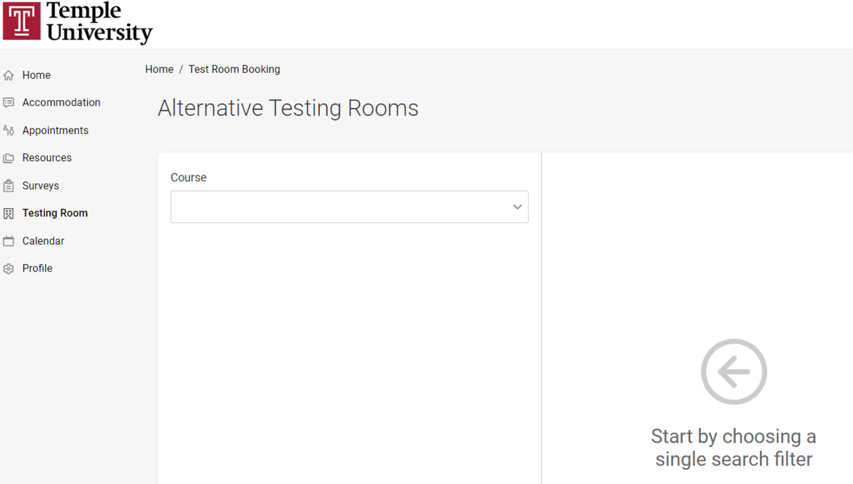 MyDRS portal showing "Testing Rooms" with a combo box. 
