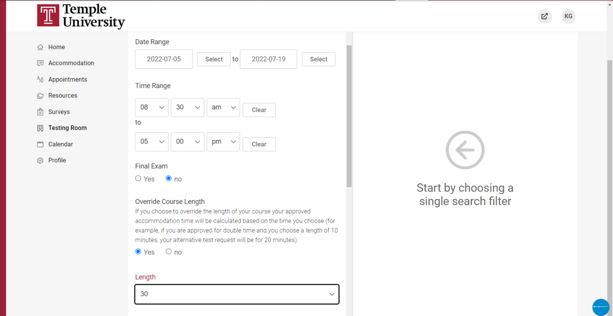 MyDRS portal showing a form field for testing selection. 