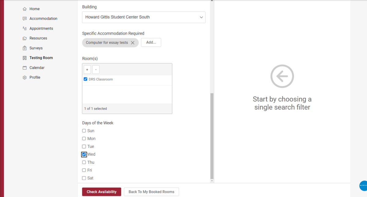 MyDRS portal displaying the schedule exam form field continued. 