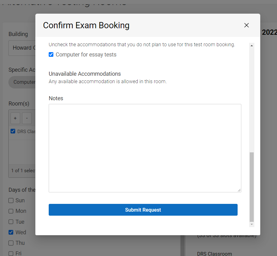 MyDRS exam confirmation booking form continued.